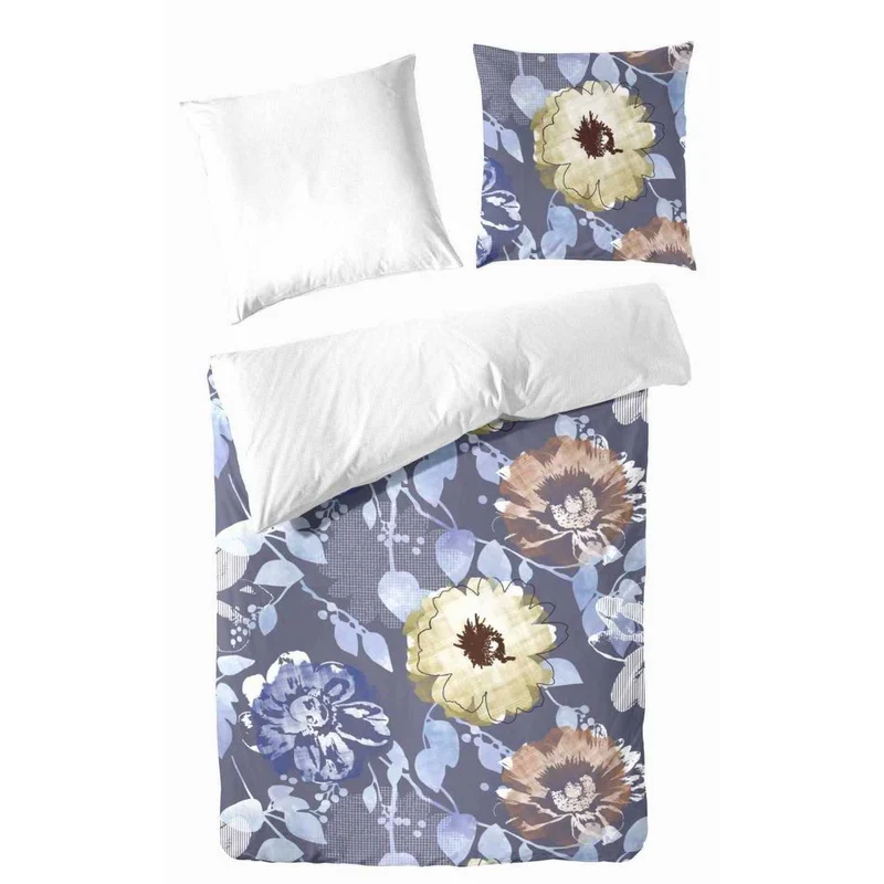Satin Bettwäsche Blumen Blau