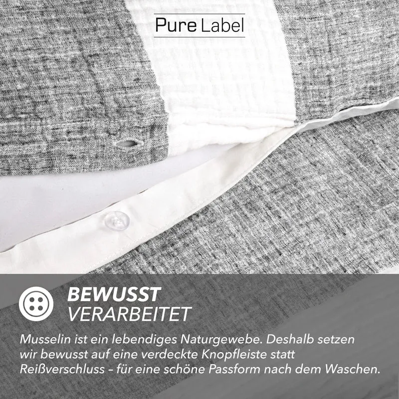 Musselin Bettwäsche - Anthrazit - Gestreift 2x155x220 80x80 cm