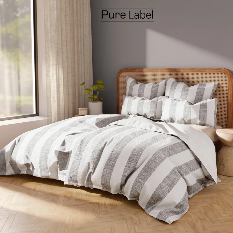 Musselin Bettwäsche - Anthrazit - Gestreift 2x155x220 80x80 cm