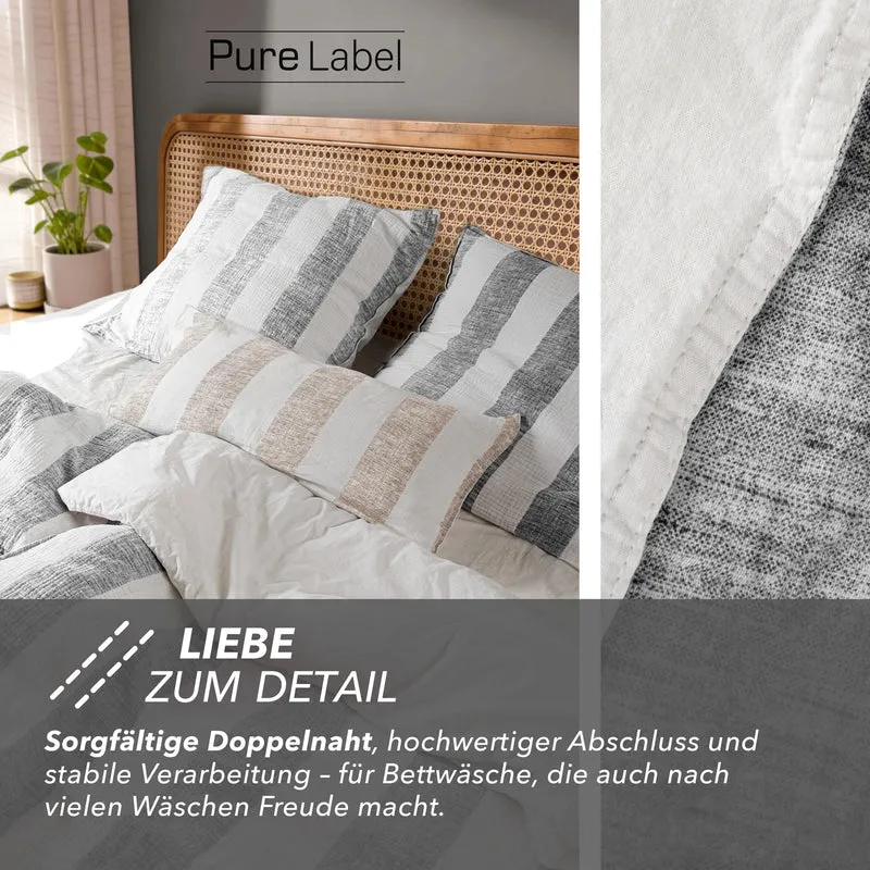 Musselin Bettwäsche - Anthrazit - Gestreift 2x155x220 80x80 cm