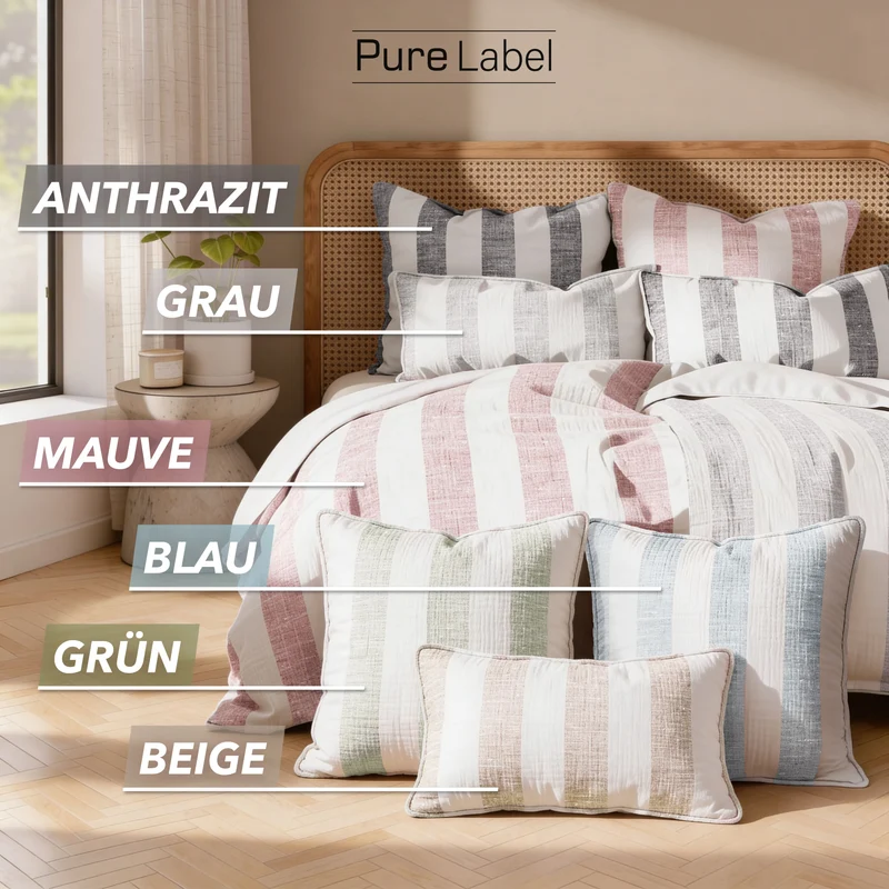 Musselin Bettwäsche - Grau - Gestreift 2x155x220 80x80 cm