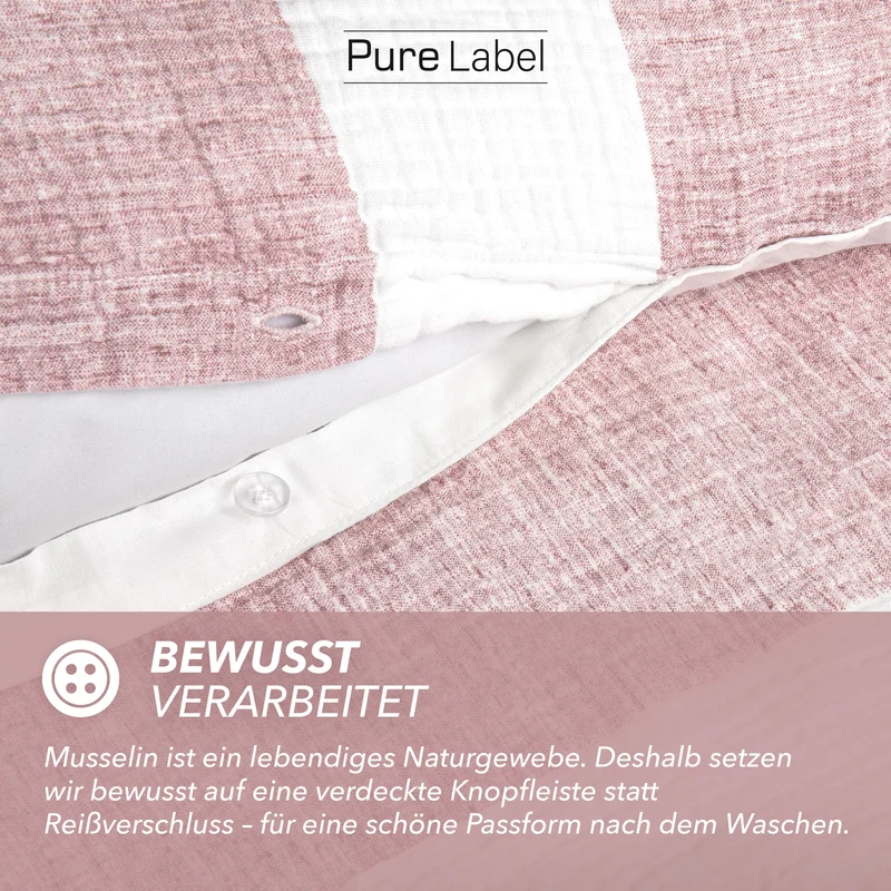 Musselin Bettwäsche - Mauve - Gestreift 155x220 80x80 cm