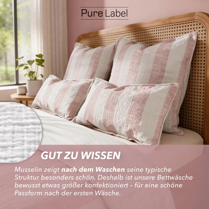 Musselin Bettwäsche - Mauve - Gestreift 155x220 80x80 cm