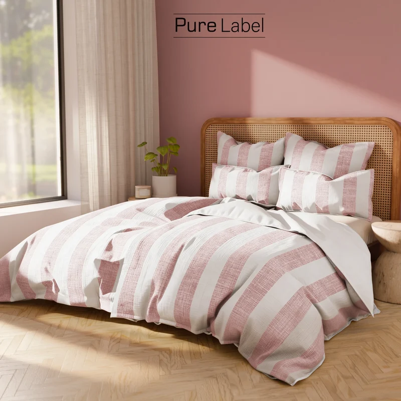 Musselin Bettwäsche - Mauve - Gestreift 155x220 80x80 cm