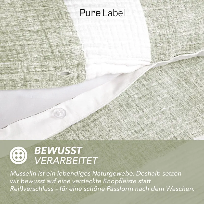 Musselin Bettwäsche - Grün - Gestreift 155x220 40x80 cm