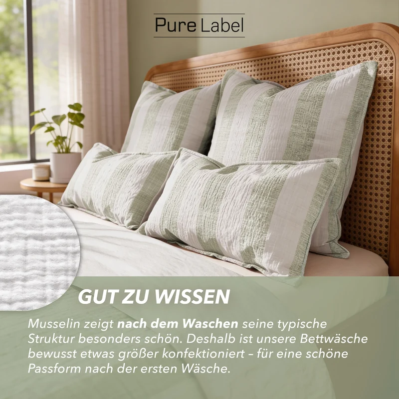 Musselin Bettwäsche - Grün - Gestreift 155x220 40x80 cm