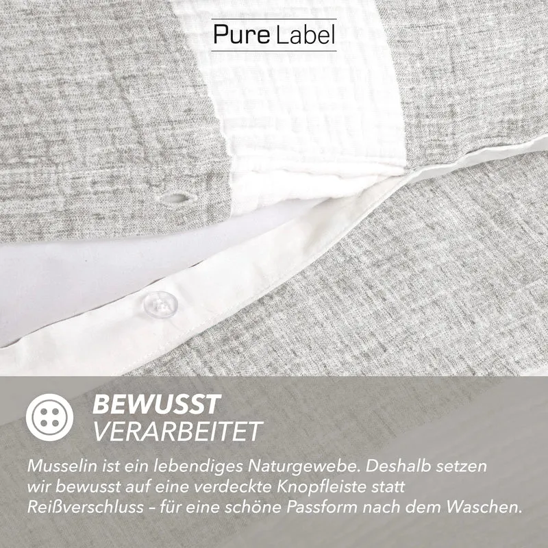 Musselin Bettwäsche - Grau - Gestreift 2x155x220 80x80 cm