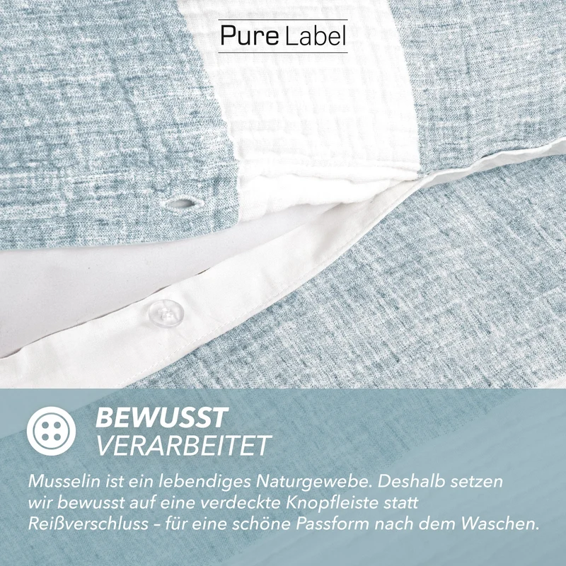 Musselin Bettwäsche - Blau - Gestreift 155x220 40x80 cm