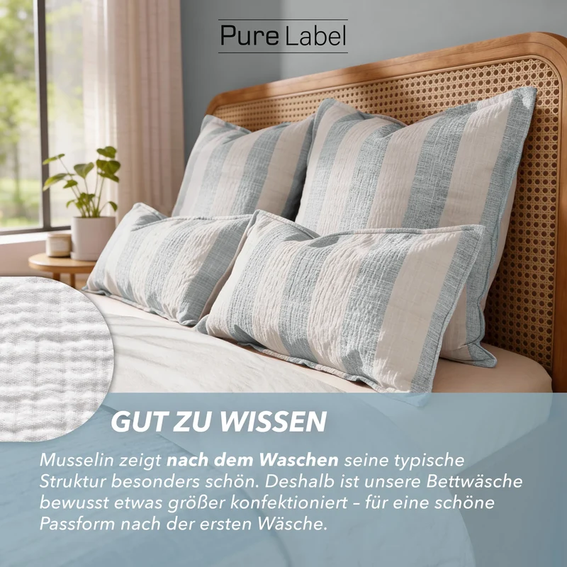 Musselin Bettwäsche - Blau - Gestreift 155x220 40x80 cm