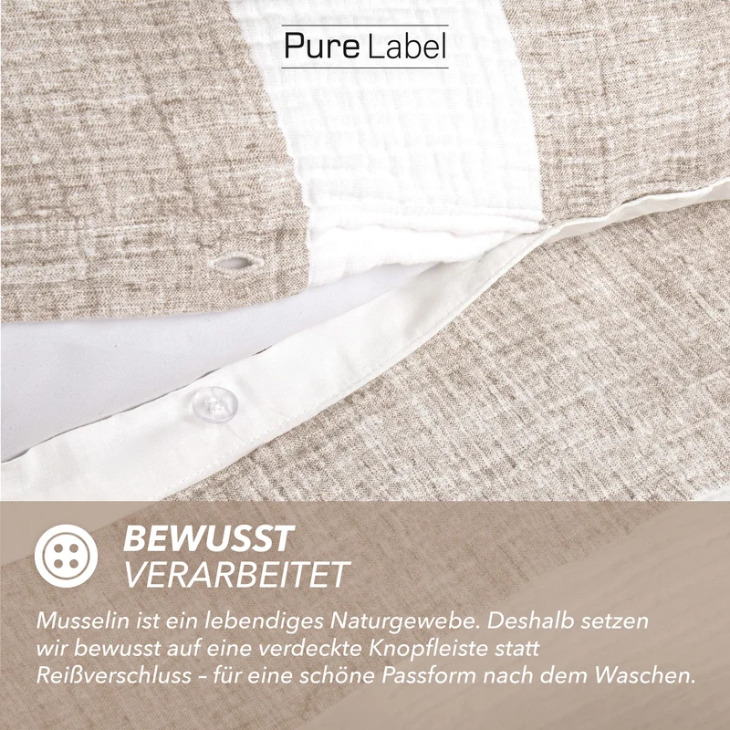 Musselin Bettwäsche - Beige - Gestreift 2x155x220 80x80 cm