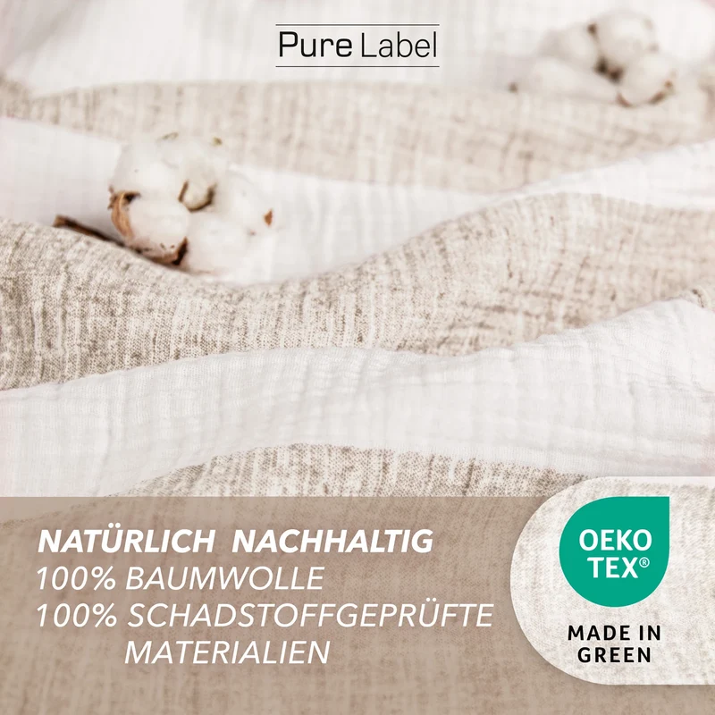Musselin Bettwäsche - Beige - Gestreift 2x155x220 80x80 cm