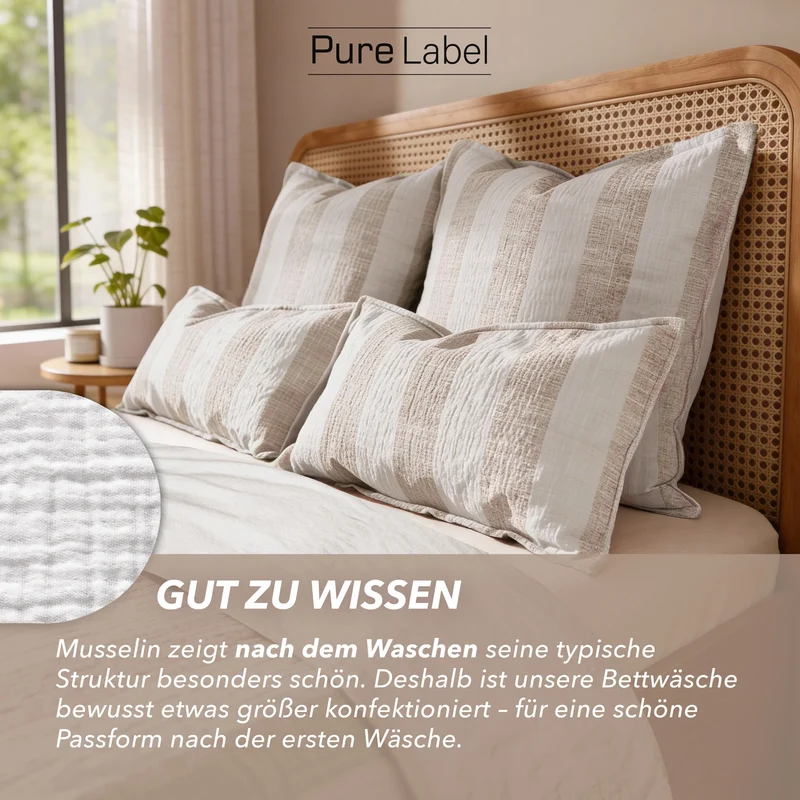 Musselin Bettwäsche - Beige - Gestreift 2x155x220 80x80 cm