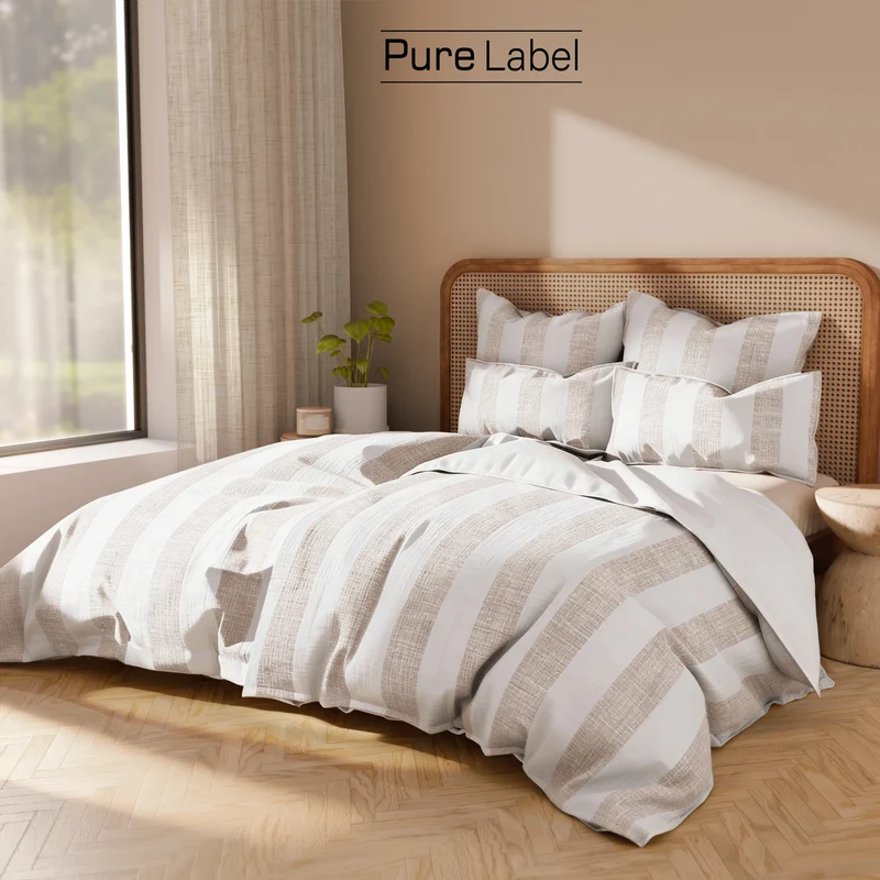 Musselin Bettwäsche - Beige - Gestreift 2x155x220 80x80 cm
