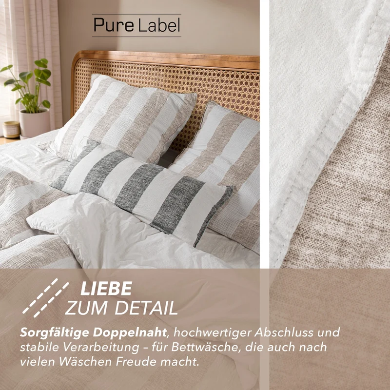 Musselin Bettwäsche - Beige - Gestreift 2x155x220 80x80 cm