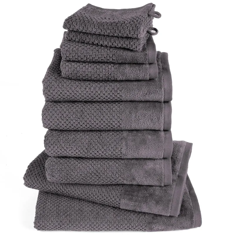 Handtuch Set Popcorn - Anthrazit - 2x16x21 + 2x30x50 + 4x50x100 + 2x70x140 cm