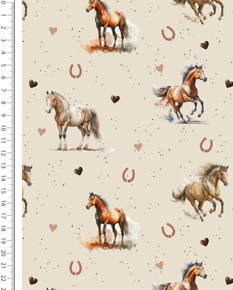Baumwolljersey Pferde beige *Ab 50cm