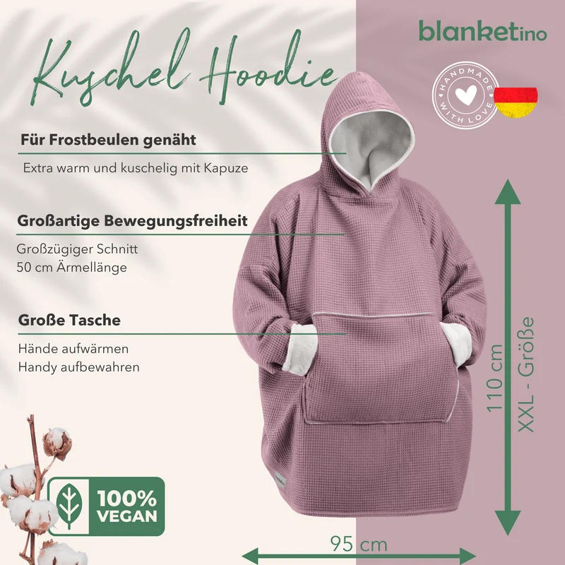 Kuschel-Hoodie mit Kapuze • Altrosa • Sandweiß