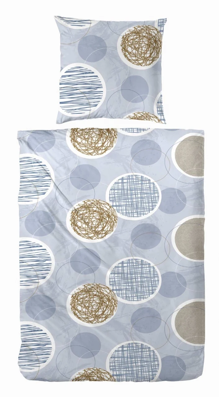 Feinbiber Bettwäsche Kreise Blau Braun