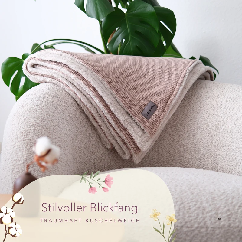 Kuscheldecke mit Baumwollstrick · Mandel-Beige