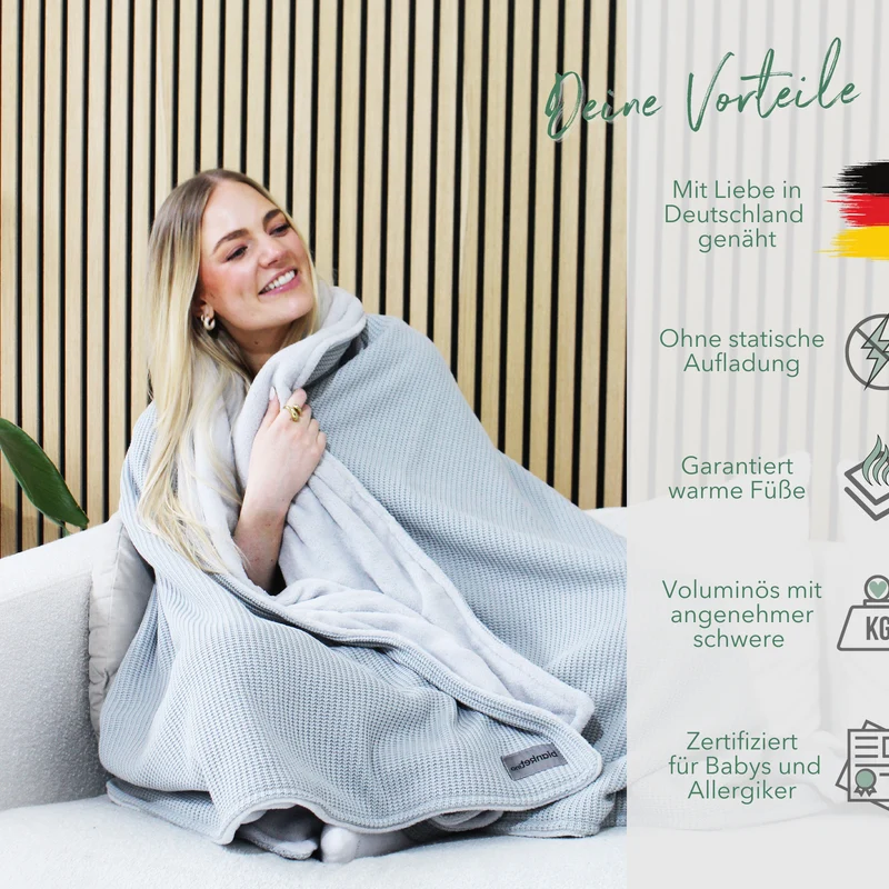 Kuscheldecke mit Baumwollstrick · Grau-Gletschergrau