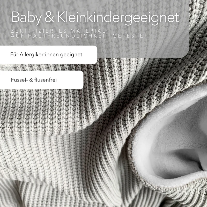 Kuscheldecke mit Baumwollstrick · Grau-Gletschergrau