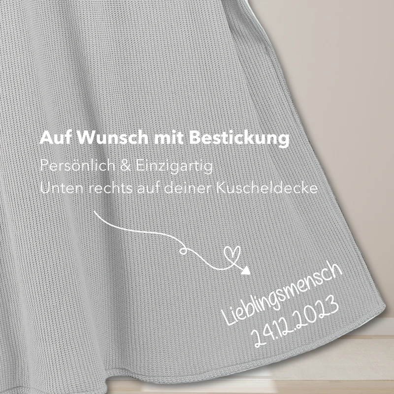 Kuscheldecke mit Baumwollstrick · Grau-Gletschergrau