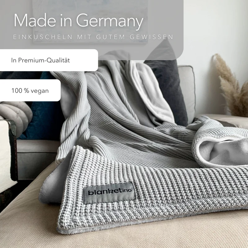 Kuscheldecke mit Baumwollstrick · Grau-Gletschergrau