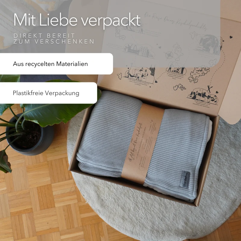 Kuscheldecke mit Baumwollstrick · Grau-Gletschergrau