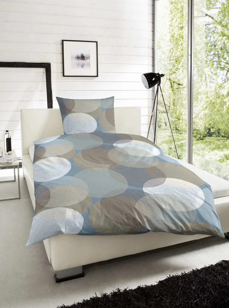 Hahn Soft Jersey Bettwäsche Kreise Blau Beige Weich