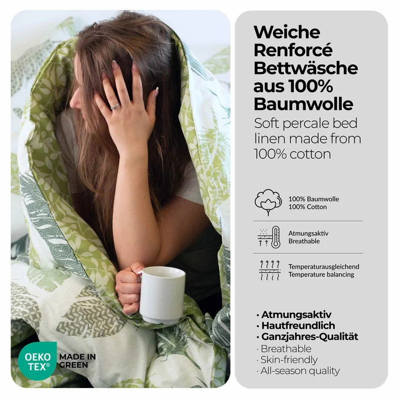 FBM - etérea Renforcé Bettwäsche Philou Federn Grün Grau