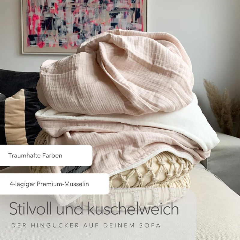 Sommerliche Decke mit Bio Musselin · Soft Rose · 145x210 cm
