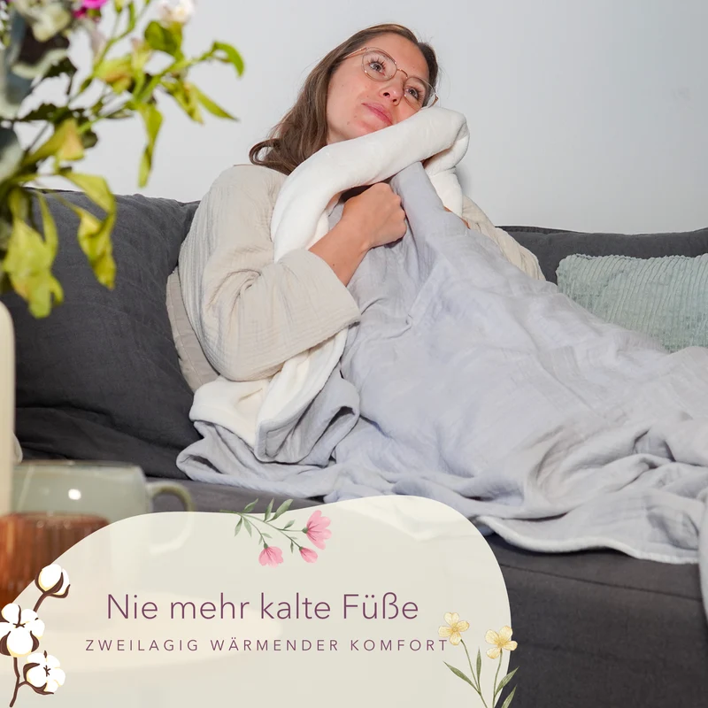 Sommerliche Decke mit Bio Musselin · Kristallgrau · 145x210 cm