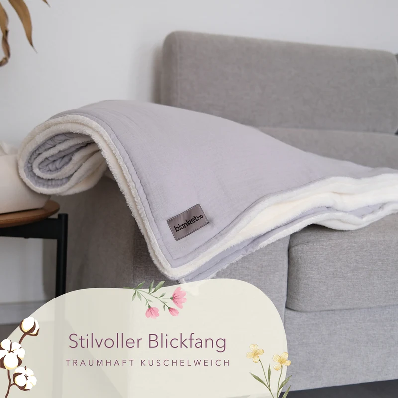 Sommerliche Decke mit Bio Musselin · Kristallgrau · 145x210 cm