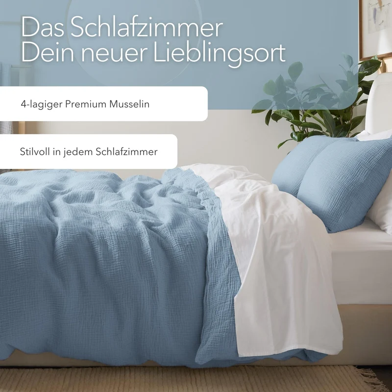 Musselin Bettwäsche Set • Morgenblau