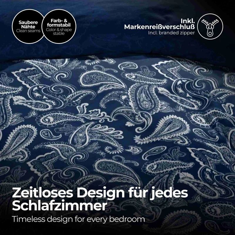 etérea Microfaser Bettwäsche Paisley Life Grau, Marine und Schwarz