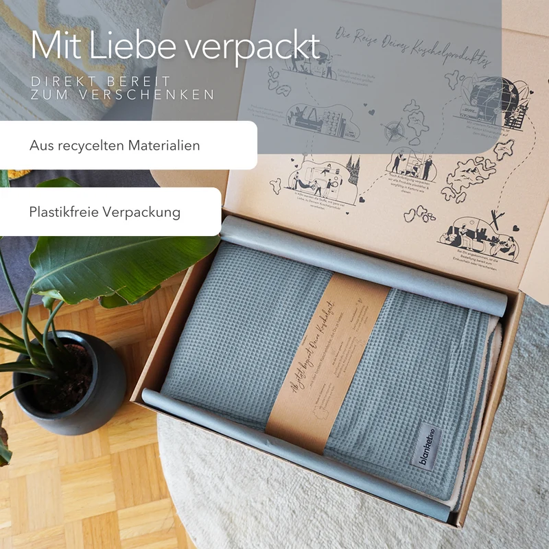 Kuscheldecke "Vollkommen" Wolkenblau · Sandweiß