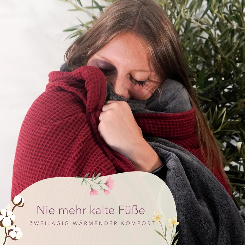Kuscheldecke "Vollkommen" Weinrot · Stahlgrau
