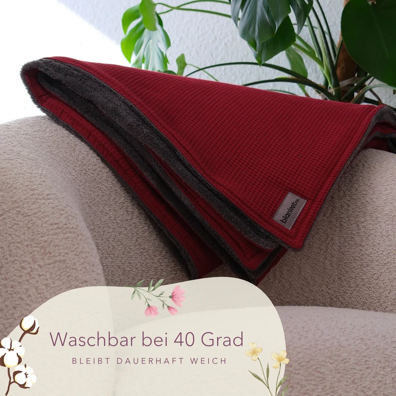 Kuscheldecke "Vollkommen" Weinrot · Stahlgrau