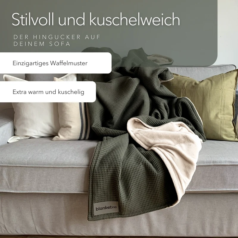 Kuscheldecke "Vollkommen" Waldgrün · Sandweiß
