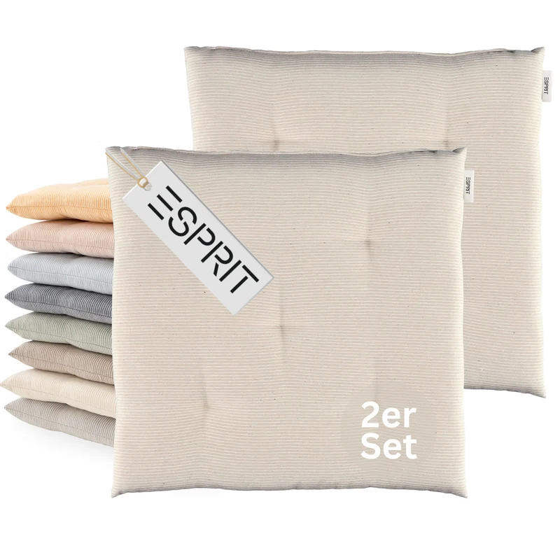 Esprit Stuhlkissen 40x40 cm, gewebt mit Stepppunkten & Nadelstreifen, pflegeleicht, waschbar 30°C, verschiedene Farben