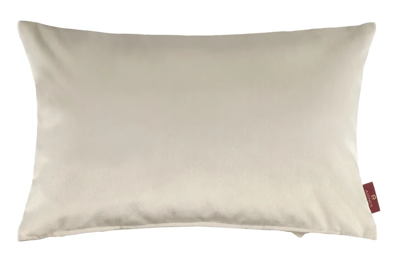 AIGNER Samt Zierkissenhülle 30x50 cm – Blumen Applikation, Dekokissen Beige/Rosa