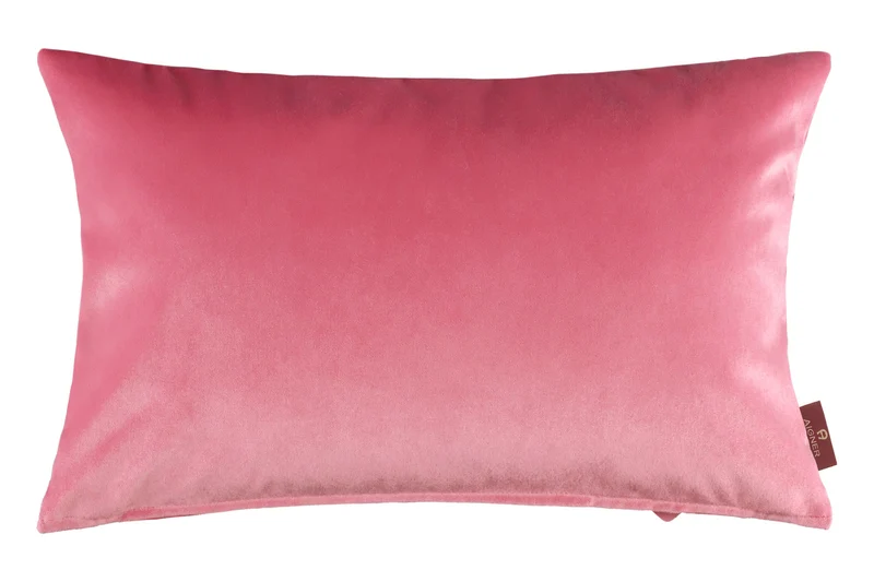 AIGNER Samt Zierkissenhülle 30x50 cm – Blumen Applikation, Dekokissen Beige/Rosa