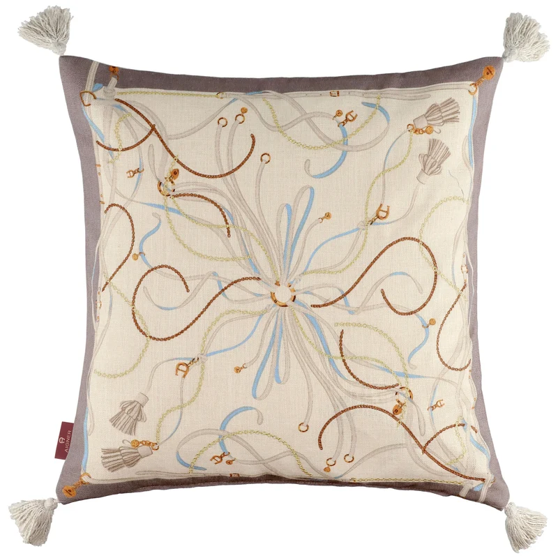 AIGNER Zierkissenhülle 50x50 cm – Strukturstoff, Stickerei & Quasten, Beige/Rosa