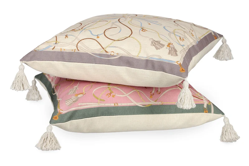 AIGNER Zierkissenhülle 50x50 cm – Strukturstoff, Stickerei & Quasten, Beige/Rosa