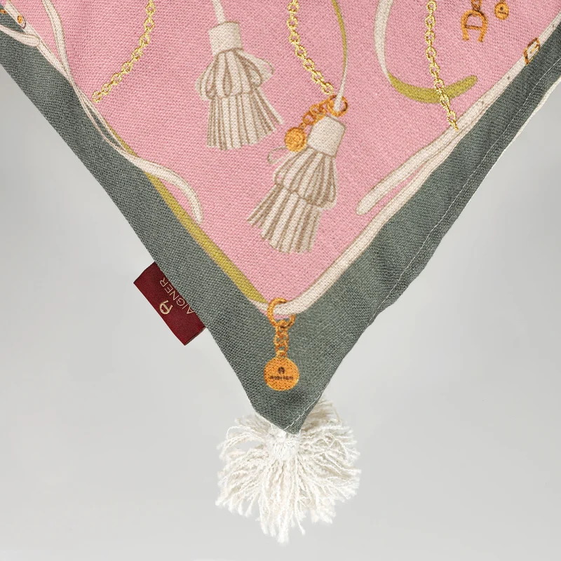 AIGNER Zierkissenhülle 50x50 cm – Strukturstoff, Stickerei & Quasten, Beige/Rosa