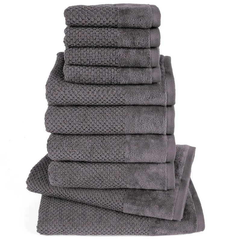 Handtuch Set Popcorn - Anthrazit - 4x30x50 + 4x50x100 + 2x70x140 cm