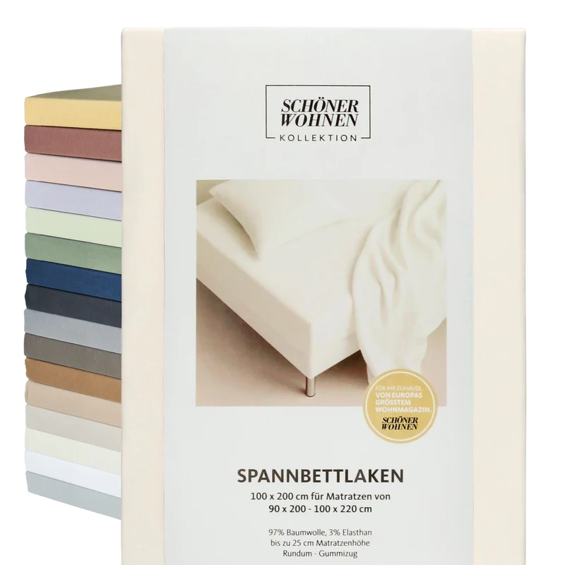 SCHÖNER WOHNEN Spannbettlaken, Spannbetttuch, 100x200cm, 150x200cm, 200x200cm, Jersey-Elasthan