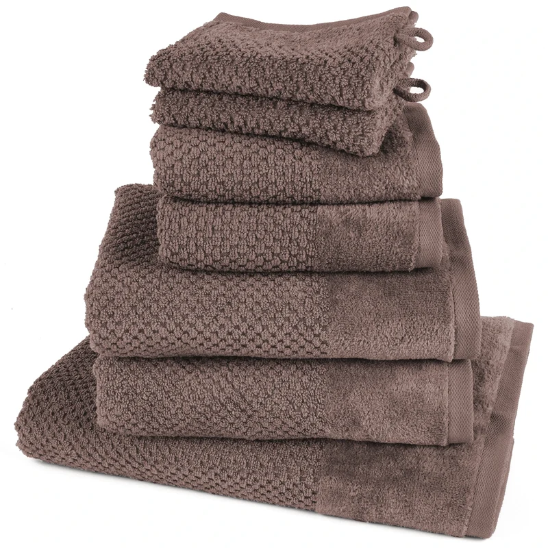 Handtuch Set Popcorn - Dunkelbraun - 2x16x21 + 2x30x50 + 2x50x100 + 70x140 cm