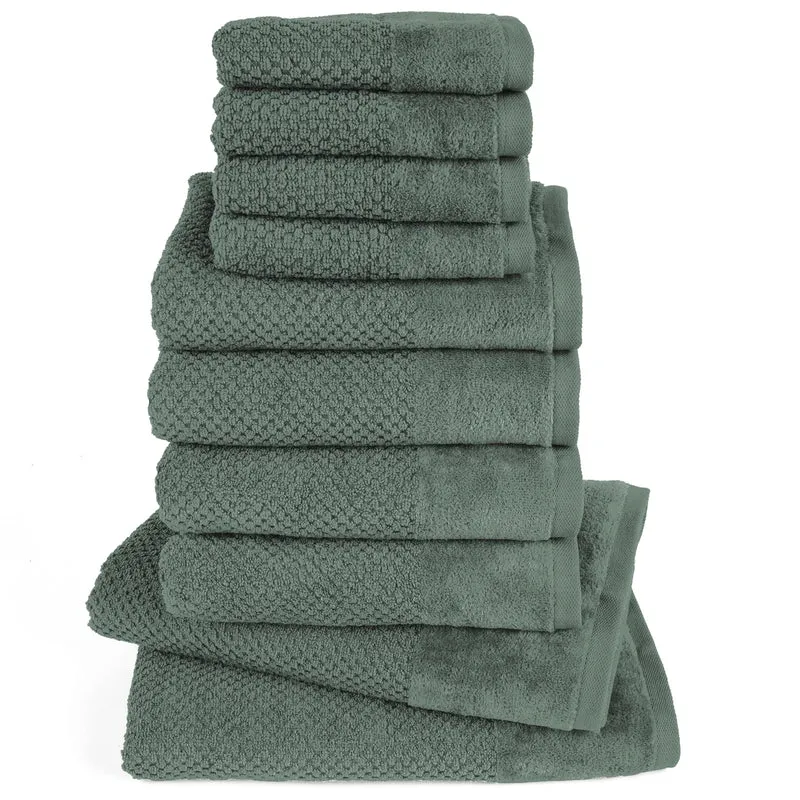 Handtuch Set Popcorn - Dunkelgrün - 4x30x50 + 4x50x100 + 2x70x140 cm