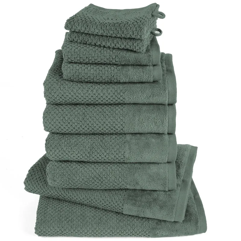 Handtuch Set Popcorn - Dunkelgrün - 2x16x21 + 2x30x50 + 4x50x100 + 2x70x140 cm